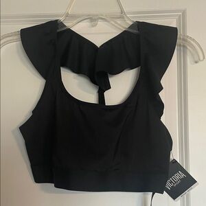 Victoria Sport Black Ruffle Back Bra